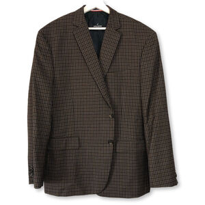 Daniel Hechter Mens Brown Plaid Sport Coat Blazer 48 R